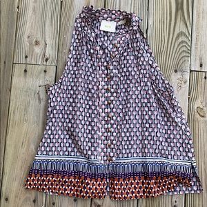 Maeve Cotton Geometric High Ruffle Neck Top Small